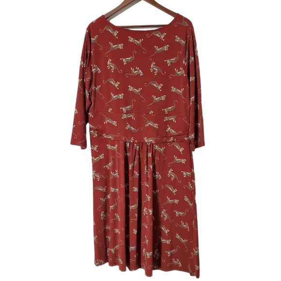 Lands End Stretchy Safari Dress Size 1X Plus Red Animal Print Cheetah Cat Womens - Picture 5 of 9
